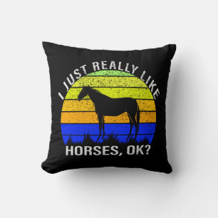I Really Like Horses in Blue and Yellow   Cushion