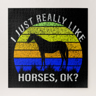 I Really Like Horses in Blue and Yellow   Jigsaw Puzzle
