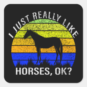 I Really Like Horses in Blue and Yellow    Square Sticker