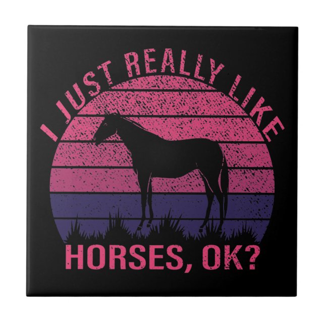 I Really Like Horses in Pink and Deep Purple    Ceramic Tile (Front)