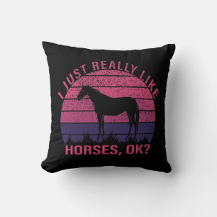 I Really Like Horses in Pink and Deep Purple  Cushion