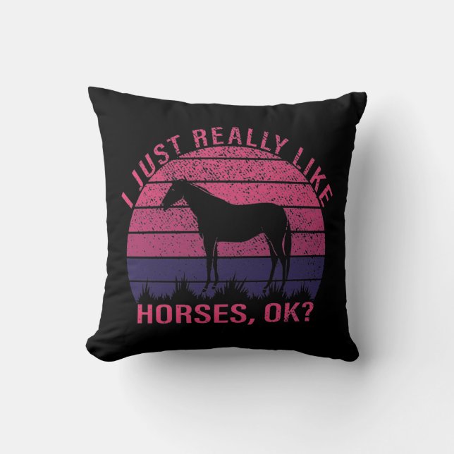 I Really Like Horses in Pink and Deep Purple  Cushion (Front)