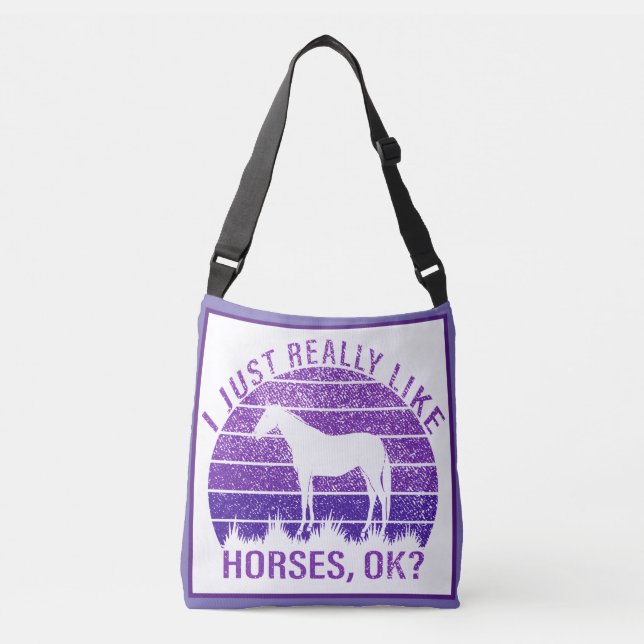 I Really Like Horses in Purple  Crossbody Bag (Front)