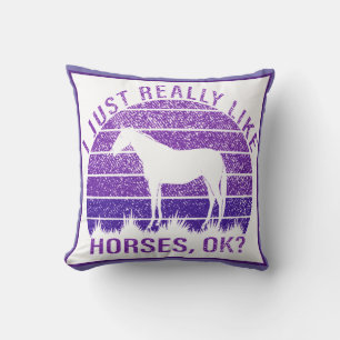 I Really Like Horses in Purple Cushion