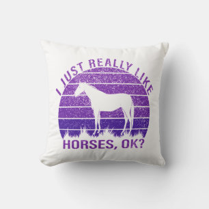 I Really Like Horses in Purple Cushion