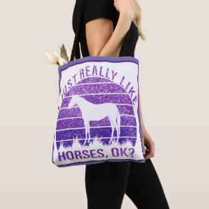 I Really Like Horses in Purple  Tote Bag