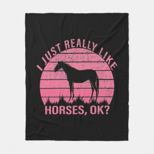 I Really Like Horses in Rose Pink Fleece Blanket