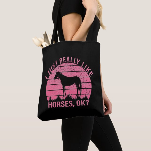 I Really Like Horses in Rose Pink   Tote Bag (Close Up)