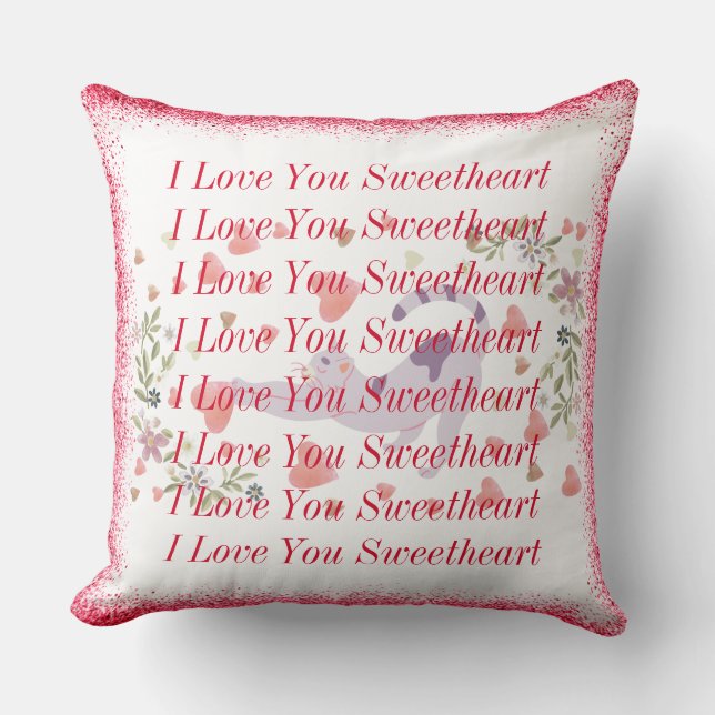 I Red Love You Sweetheart Cute Cat Valentines Day Cushion (Front)