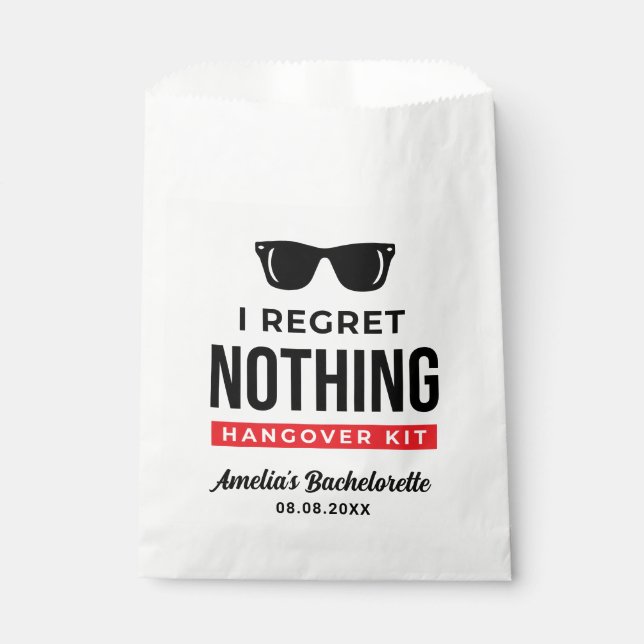 I Regret Nothing Bachelorette Party Hangover Kit  Favour Bag (Front)