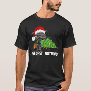 I Regret Nothing Funny Bored Cat Santa Hat Christm T-Shirt