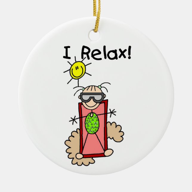 I Relax Girl Stick Figure Ceramic Ornament (Front)