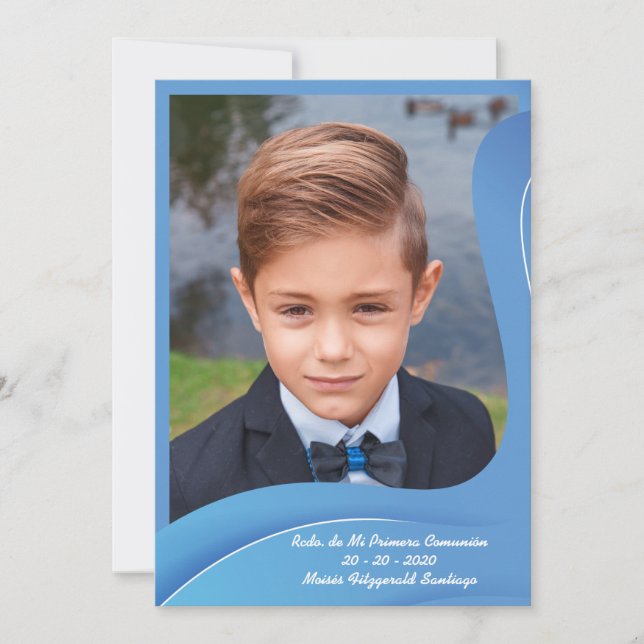 I Remember My First Communion in Blue Waves Holiday Card (Front)