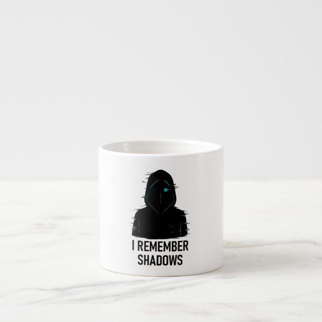 I Remember Shadows - Glitched Hooded Figure Design Espresso Cup (Front)