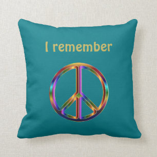 "I Remember" Text with Peace Symbol Cushion