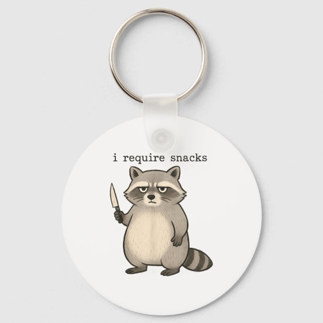 I Require Snacks Funny Mpy Raccoon Trash Meme Snac Key Ring (Front)