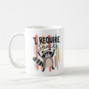 I Require Snacks Funny Racoon Design Coffee Mug