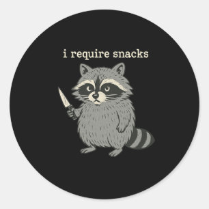 I Require Snacks Funny Racoon Halloween Art Classic Round Sticker