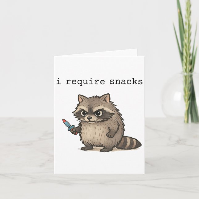 I Require Snacks Racoon Funny Angry Trash Panda M Card (Front)