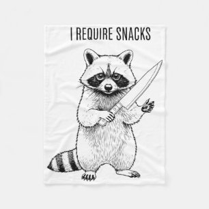 I Require Snacks Racoon Funny Halloween Retro Ani Fleece Blanket