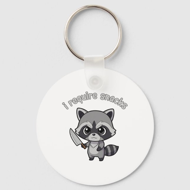 I Require Snacks Racoon Funny Halloween Retro Ani Key Ring (Front)