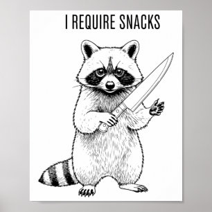 I Require Snacks Racoon Funny Halloween Retro Ani Poster