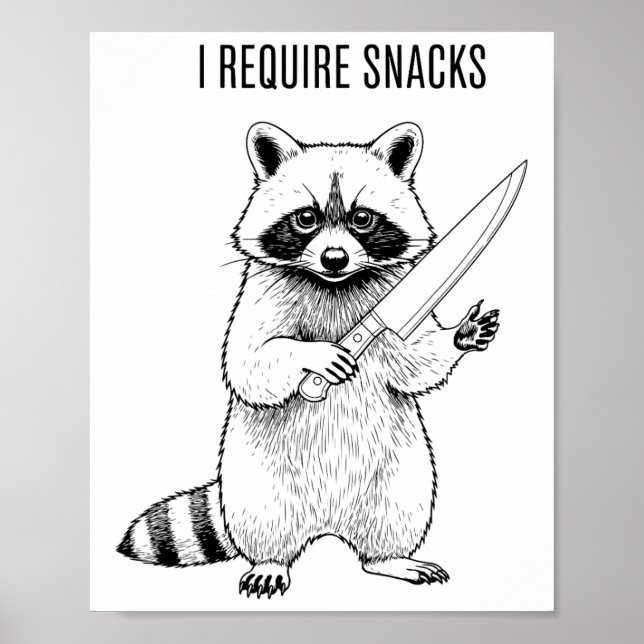 I Require Snacks Racoon Funny Halloween Retro Ani Poster (Front)