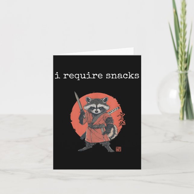 I Require Snacks Racoon, Funny Racoon Meme  Card (Front)
