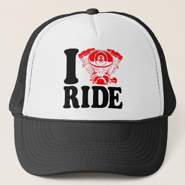 I Ride Motorcycle Engine Heart  # Trucker Hat (Front)