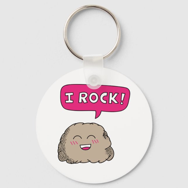 I Rock, Cute Cartoon Rock Humour Key Ring (Front)