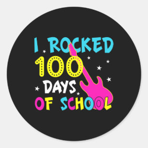 I Rocked 100 Days Of School 100th Day Guitar Music Classic Round Sticker