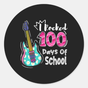 I Rocked 100 Days Of School B Guitar Kids Girls Gi Classic Round Sticker