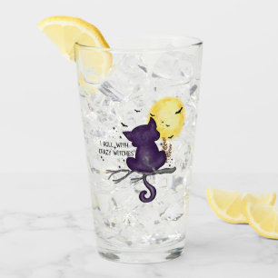 I Roll With Crazy Witches – Black Cat & Full Moon Glass