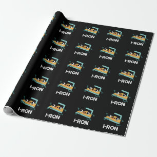 I-ron Funny Running Iron Pun Dark BG Wrapping Paper