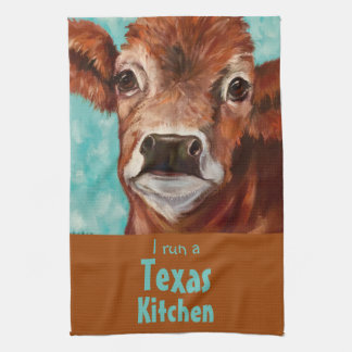 "I run a Texas kitchen" cow Tea Towel