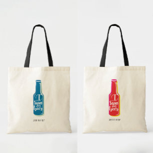 I Run For Beer Fitness Humour Blue Red Bottle Tote Bag
