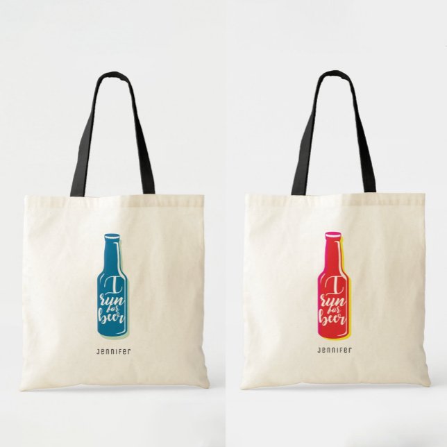 I Run For Beer Fitness Humour Blue Red Bottle Tote Bag (Creator Uploaded)