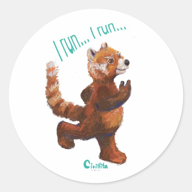 I run I run Jogging Red Panda Sticker (Front)