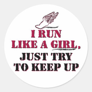 I run like a girl (red) classic round sticker