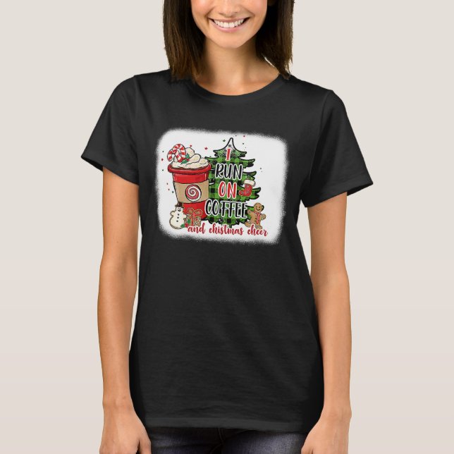 I Run On Coffee And Christmas Cheer Buffalo Plaid  T-Shirt (Front)