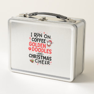 I Run On Coffee Golden Doodles And Christmas Cheer Metal Lunch Box