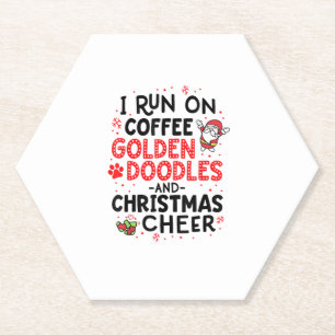 I Run On Coffee Golden Doodles And Christmas Cheer Paper Coaster
