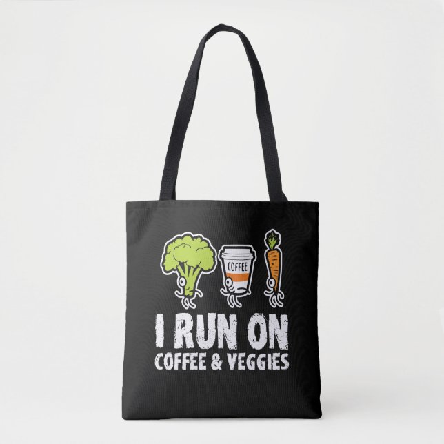 I Run On Coffee Veggies Vegetarian Vegan Runner Tote Bag (Front)