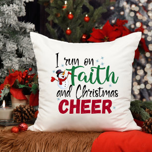 I Run On Faith and Christmas Cheer Inspirational Cushion