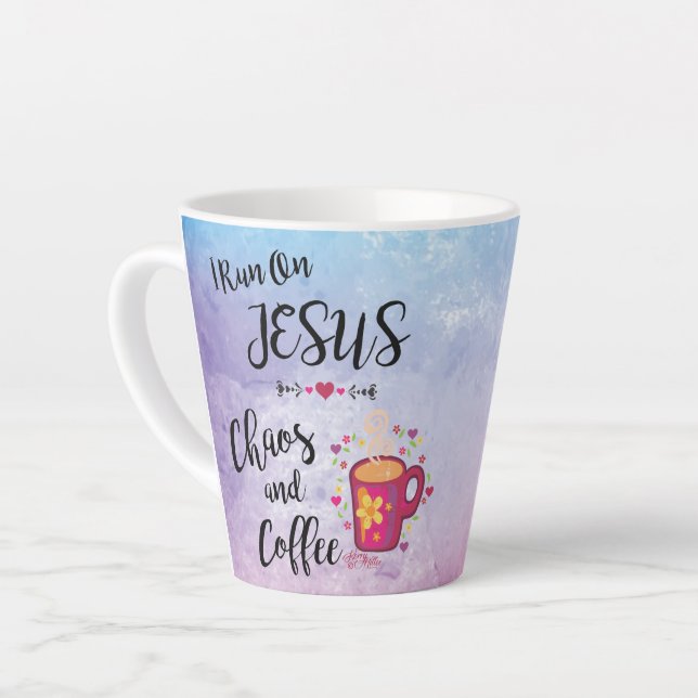 I Run On Jesus, Chaos and Coffee Latte Mug (Left Angle)
