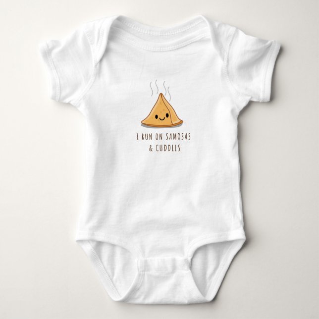 I Run On Samosas and Cuddles Baby Bodysuit (Front)