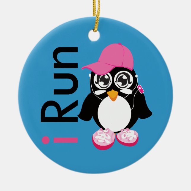 i Run Penguin Ceramic Ornament (Front)