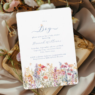I´s a Boy! Modern, Wildflower, Baby Shower Invitation