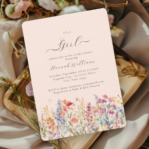 I´s a Girl! Modern, Wildflower, Baby Shower Invitation