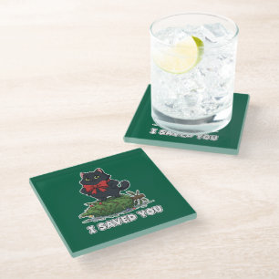  I Saved You" Funny Black Cat Christmas Tree   Glass Coaster